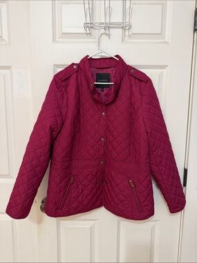 Talbots Diamond Quilted Raspberry Pink Jacket size XL snap front barn coat